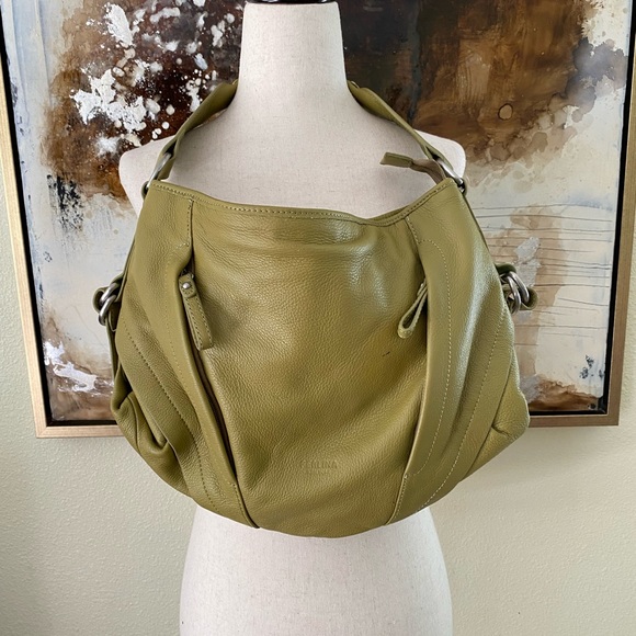 Vintage Perlina New York hand bag purse genuine leather Olive BNWOT~